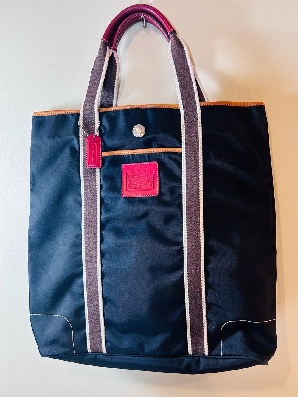 Vintage Coach Hampton’s Weekend Nylon Tote #5095 Black Nylon Red Leather